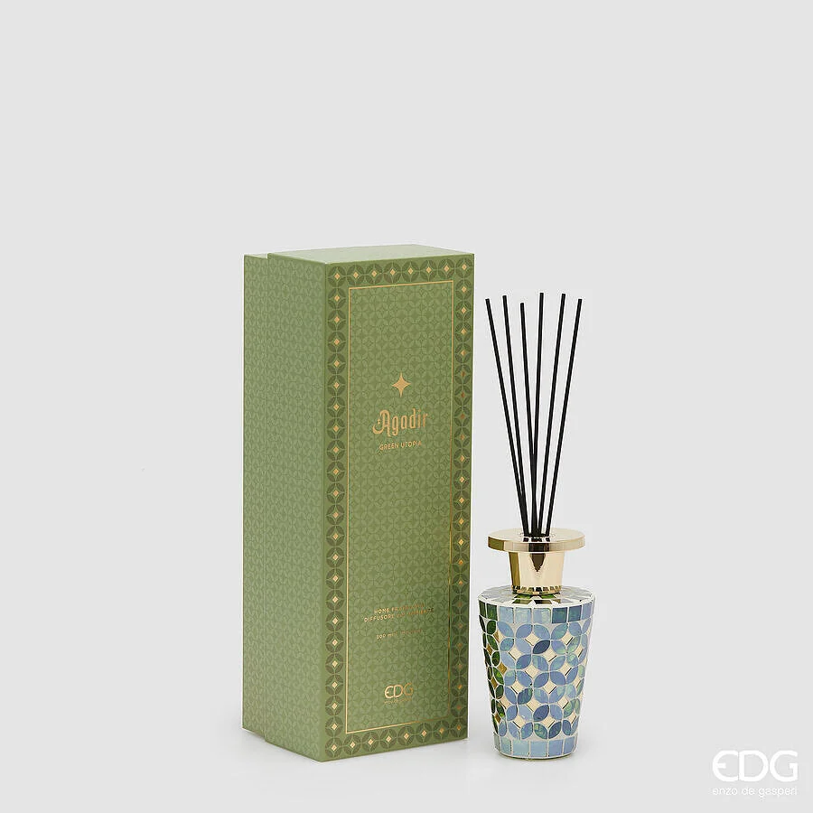 EDG Enzo De Gasperi Profumatore Bottiglia Agadir 300 Ml H 17,5 Cm D 9 Cm Green Utopia