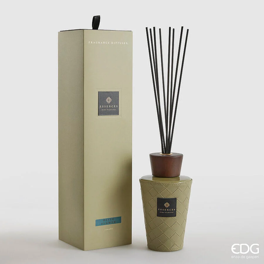 EDG Enzo De Gasperi Profumatore Bottiglia Cuir 1.000 Ml H 22 Cm Olive Flower Scatola Regalo