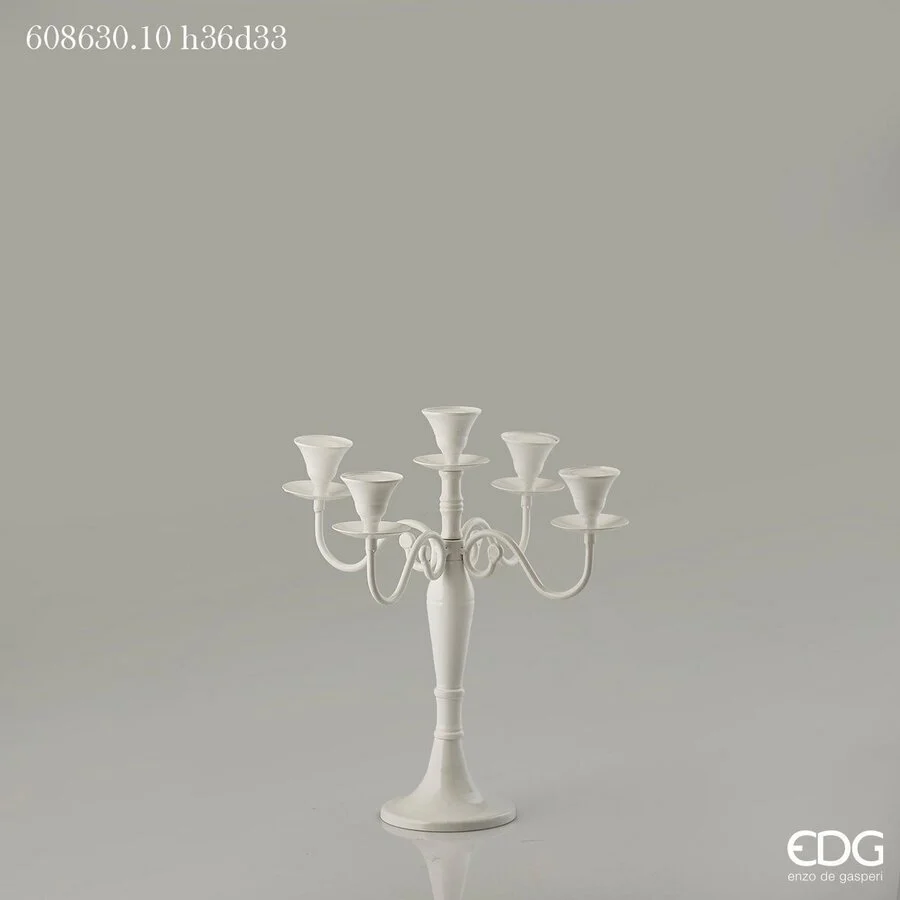 EDG Enzo De Gasperi Portacandele Metallo 5 Braccia H 36 Cm D 33 Cm Metallo White