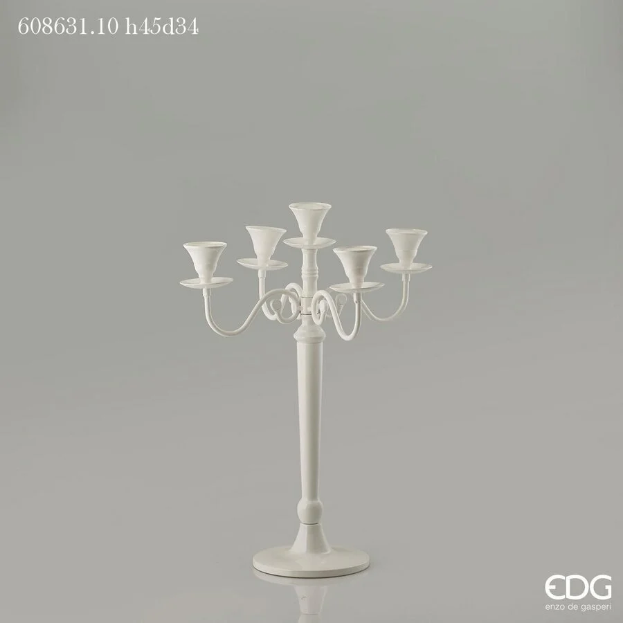 EDG Enzo De Gasperi Portacandele Metallo 5 Braccia H 45 Cm D 34 Cm Metallo White