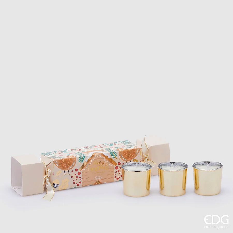 EDG Enzo De Gasperi Set 3 Candele Joyful Natale con Profumo H 5 Cm Black Vanilla