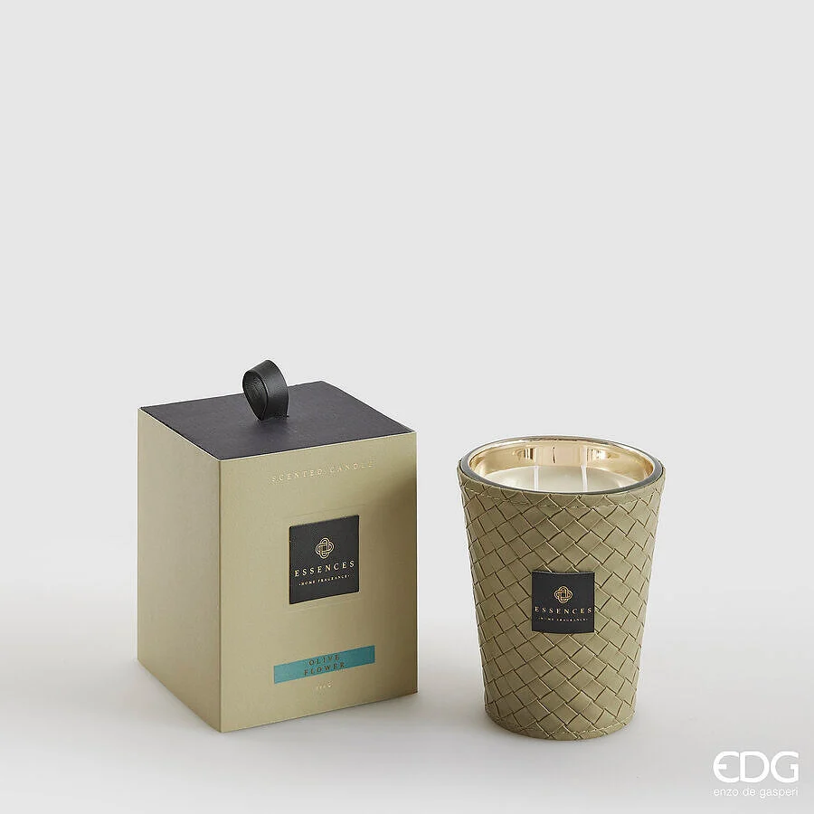 EDG Enzo De Gasperi Candela Cuir con Profumo H 12 Cm 360 Gr Olive Flower Scatola Regalo
