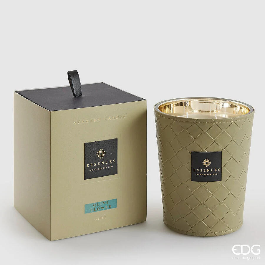 EDG Enzo De Gasperi Candela Cuir con Profumo H 18 Cm 1.400 Gr Olive Flower Scatola Regalo
