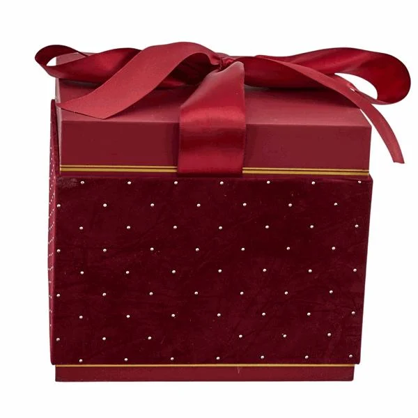 L'Arcolaio Scatola Natalizia Quadrata in Velluto Grande Velvet Red 18,6x18,6X16,3 Cm