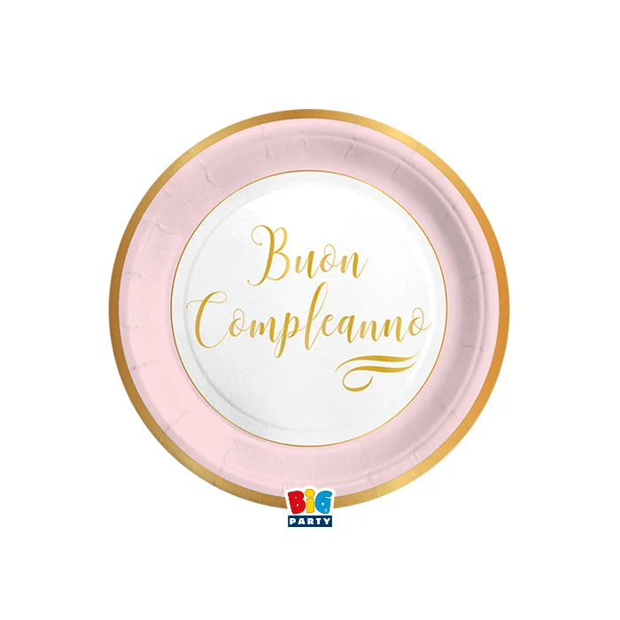 Big Party Piatti Carta Buon Compleanno Chic D 18 Cm Cf 8 Pz Rosa