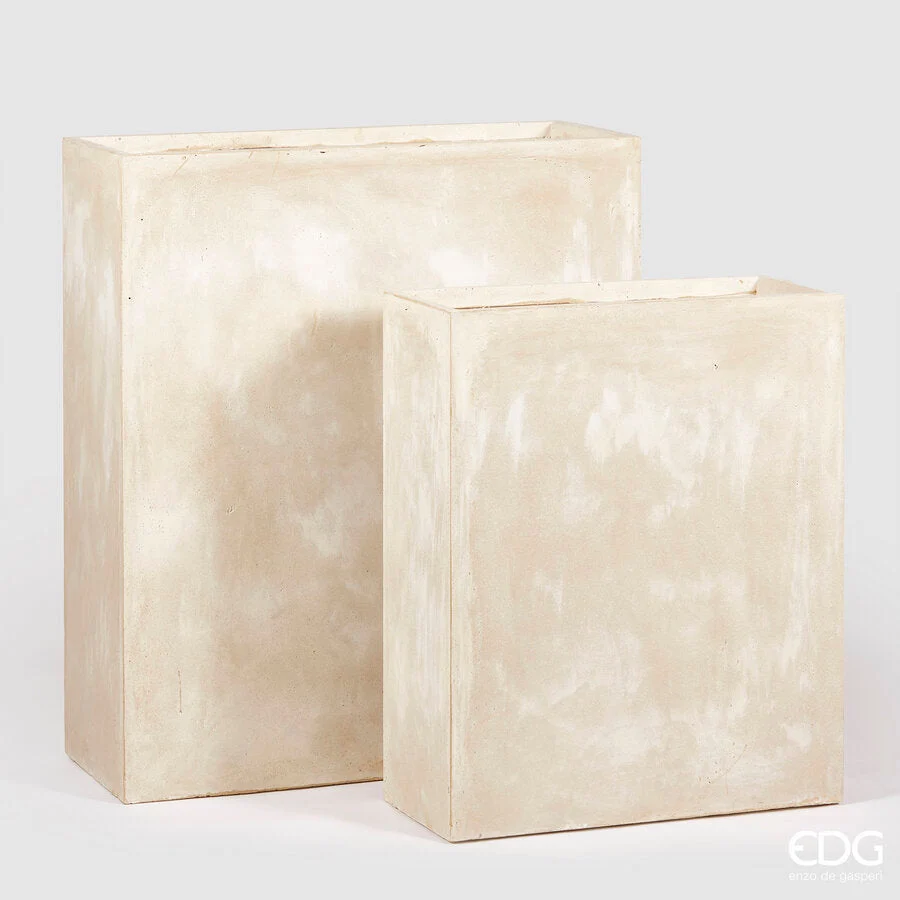 EDG Enzo De Gasperi Set 2 Pz Vaso Resinpietra Vaschetta H 92 Cm H 72 Ivory