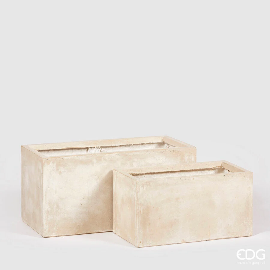 EDG Enzo De Gasperi Set 2 Pz Vaso Resinpietra Vaschetta H 38 Cm H 30 Ivory