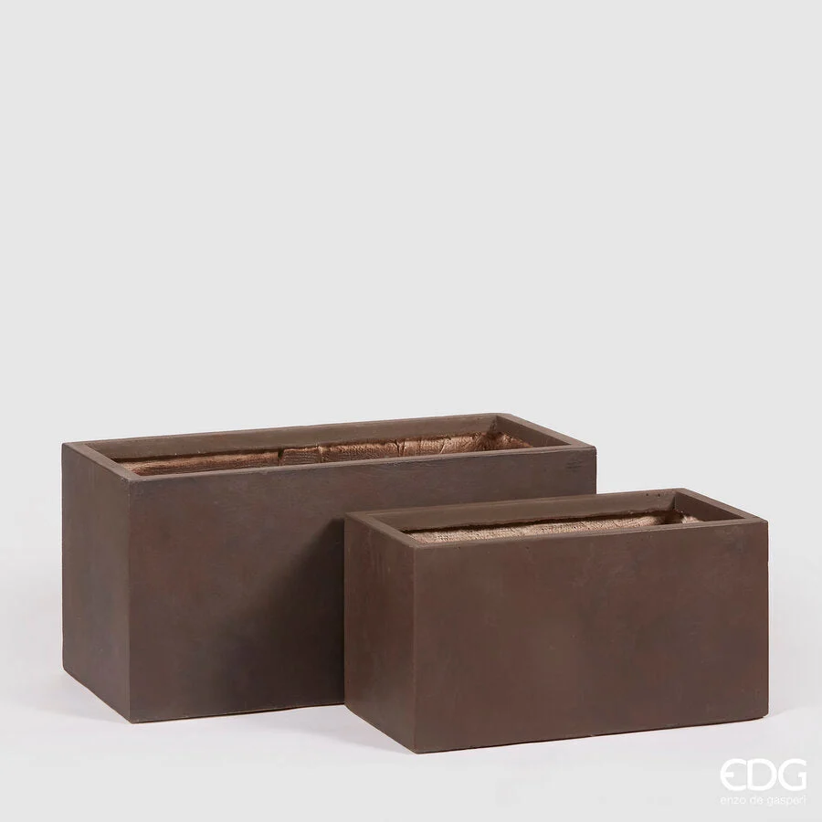 EDG Enzo De Gasperi Set 2 Pz Vaso Resinpietra Vaschetta H 38 Cm H 30 Light Brown