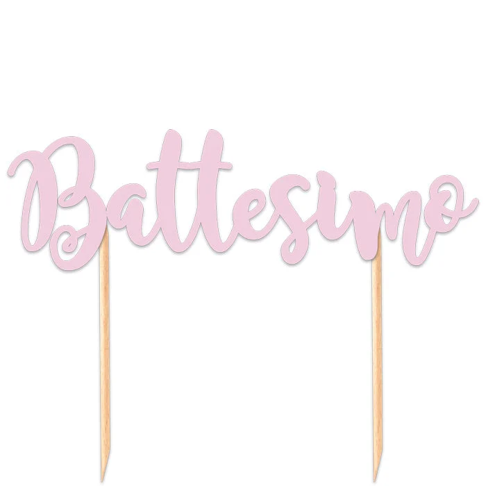 Big Party Cake Topper Italic Battesimo 20 Cm Rosa