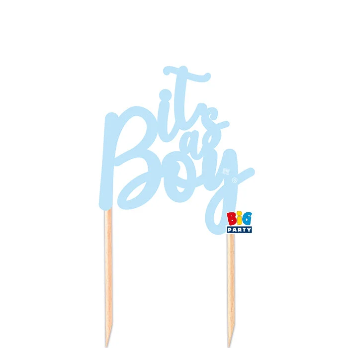 Big Party Cake Topper Italic in Carta 12 x 21 Cm It's a Boy Celeste