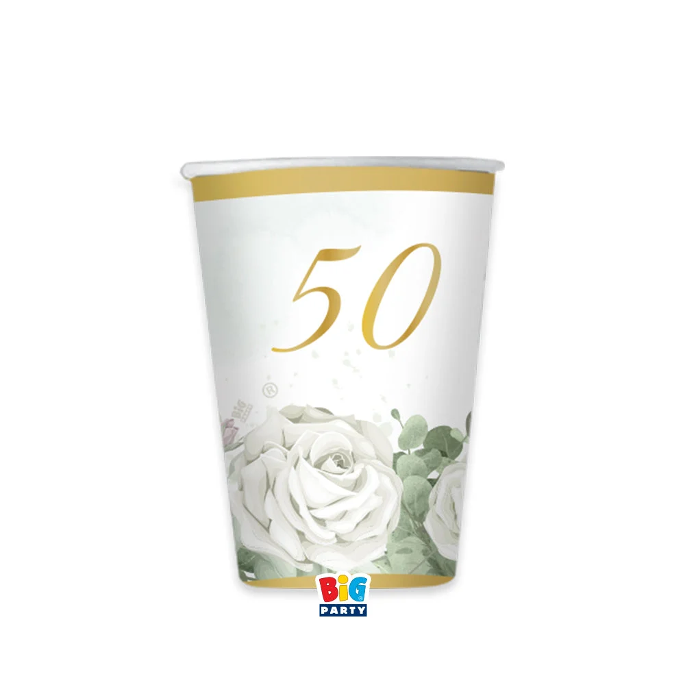 Big Party Bicchieri Carta 50 Anni Eucalipto 250 Cc Cf 6 Pz Bianco Verde