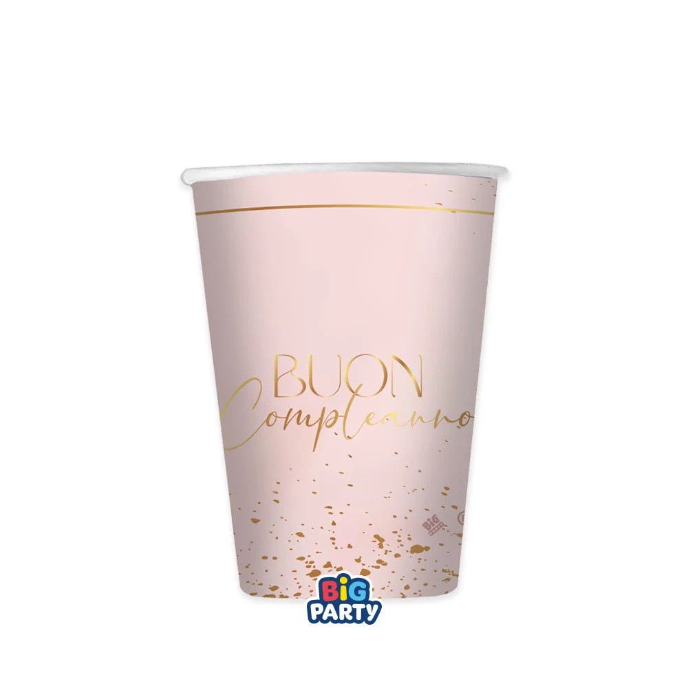 Big Party Bicchieri Carta Buon Compleanno Blush Rose 250 Cc Cf 6 Pz Rosa