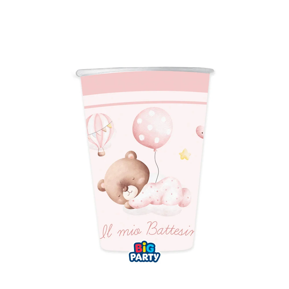 Big Party Bicchieri Carta Battesimo Bear 250 Cc Cf 6 Pz Rosa