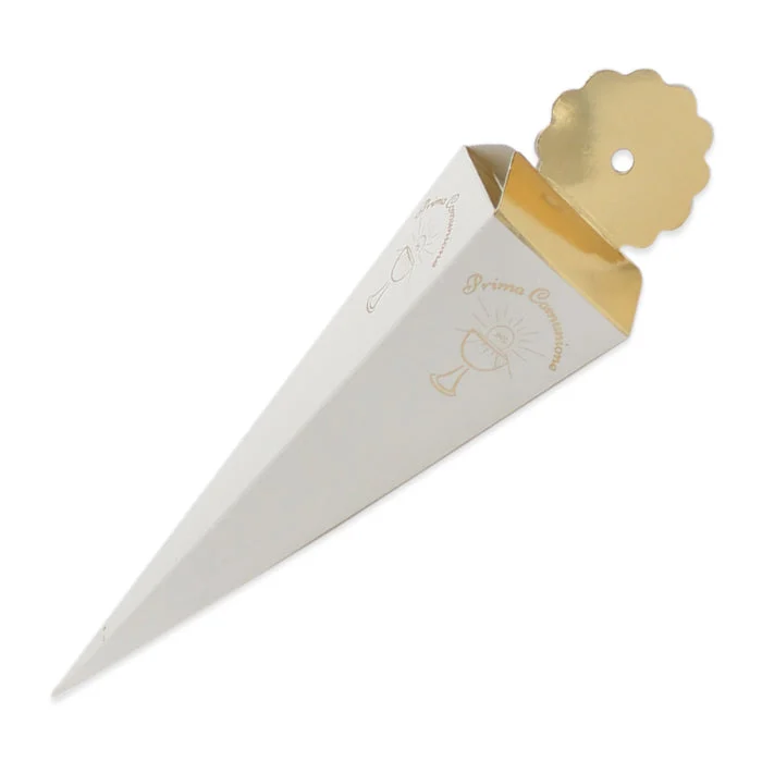 Big Party Bomboniera Cono Quadrato Comunione 4 x 19 x 4 Cm Gold Metal Cf 25 Pz