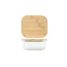 CONTENITORE VETRO QUADRATO COPERCHIO BAMBU' 530 ML