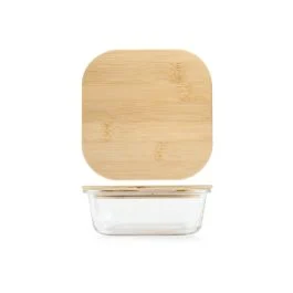 CONTENITORE VETRO QUADRATO COPERCHIO BAMBU' 800 ML
