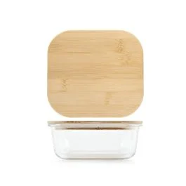 CONTENITORE VETRO QUADRATO COPERCHIO BAMBU' 1100 ML