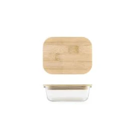 CONTENITORE VETRO RETTANGOLARE COPERCHIO BAMBU' 370 ML