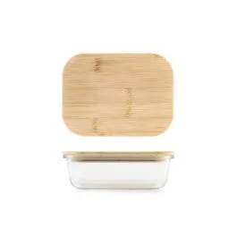 CONTENITORE VETRO RETTANGOLARE COPERCHIO BAMBU' 630 ML