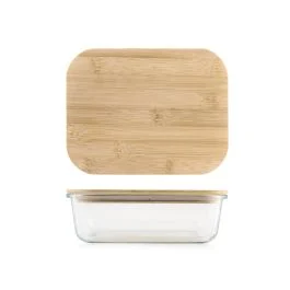 CONTENITORE VETRO RETTANGOLARE COPERCHIO BAMBU' 1040 ML