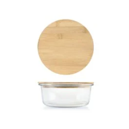 CONTENITORE VETRO TONDO COPERCHIO BAMBU' 970 ML