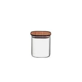 BARATTOLO BOROSILICATO QUADRATO TAPPO LEGNO 0,85 L