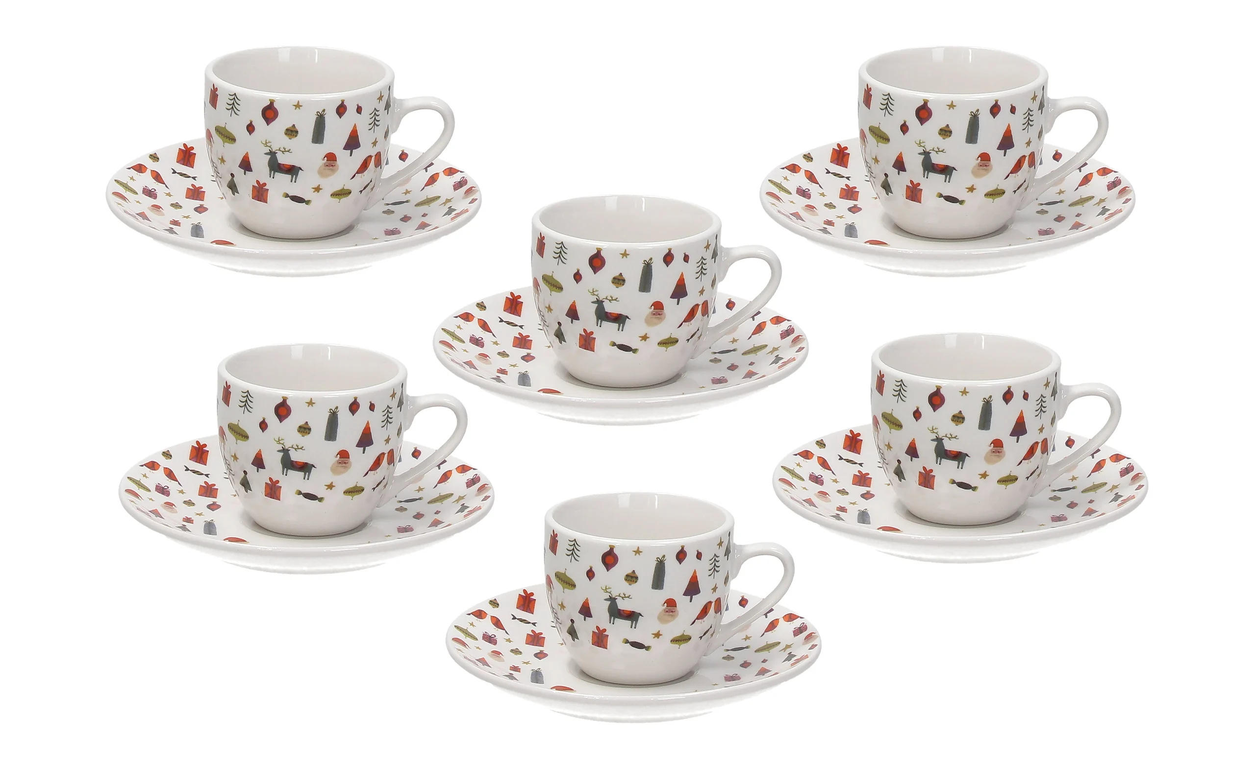 Tognana Servizio Natale 6 Tazze da Caffè con Piattino Atollo Candy Bianco Rosso