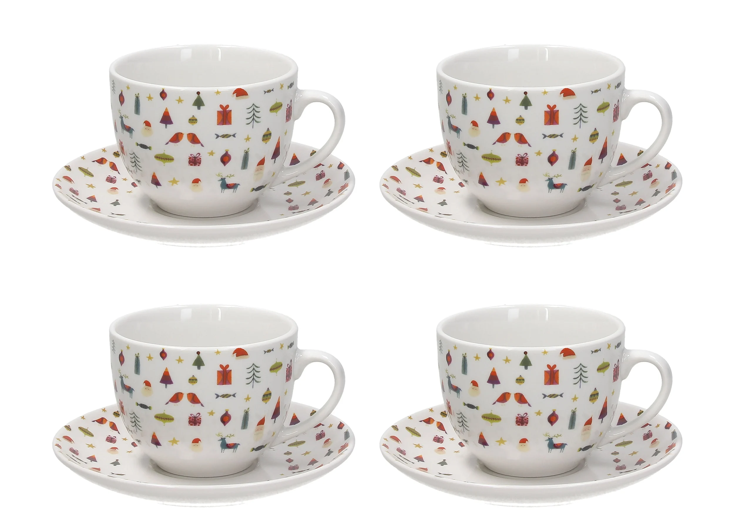 Tognana Servizio Natale 4 Tazze Cappuccino con Piattino Atollo Candy Bianco Rosso