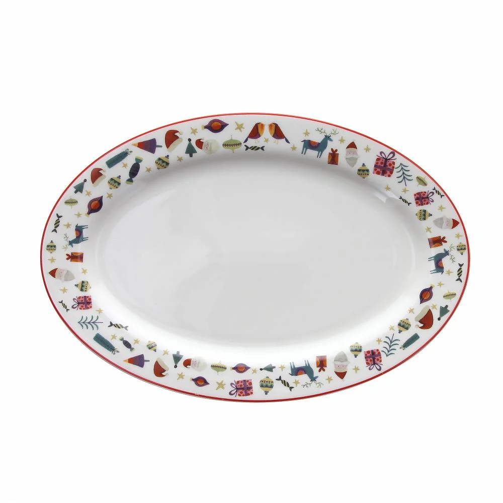 Tognana Piatto Piano Ovale Natale 36 Cm Atollo Candy Bianco Rosso