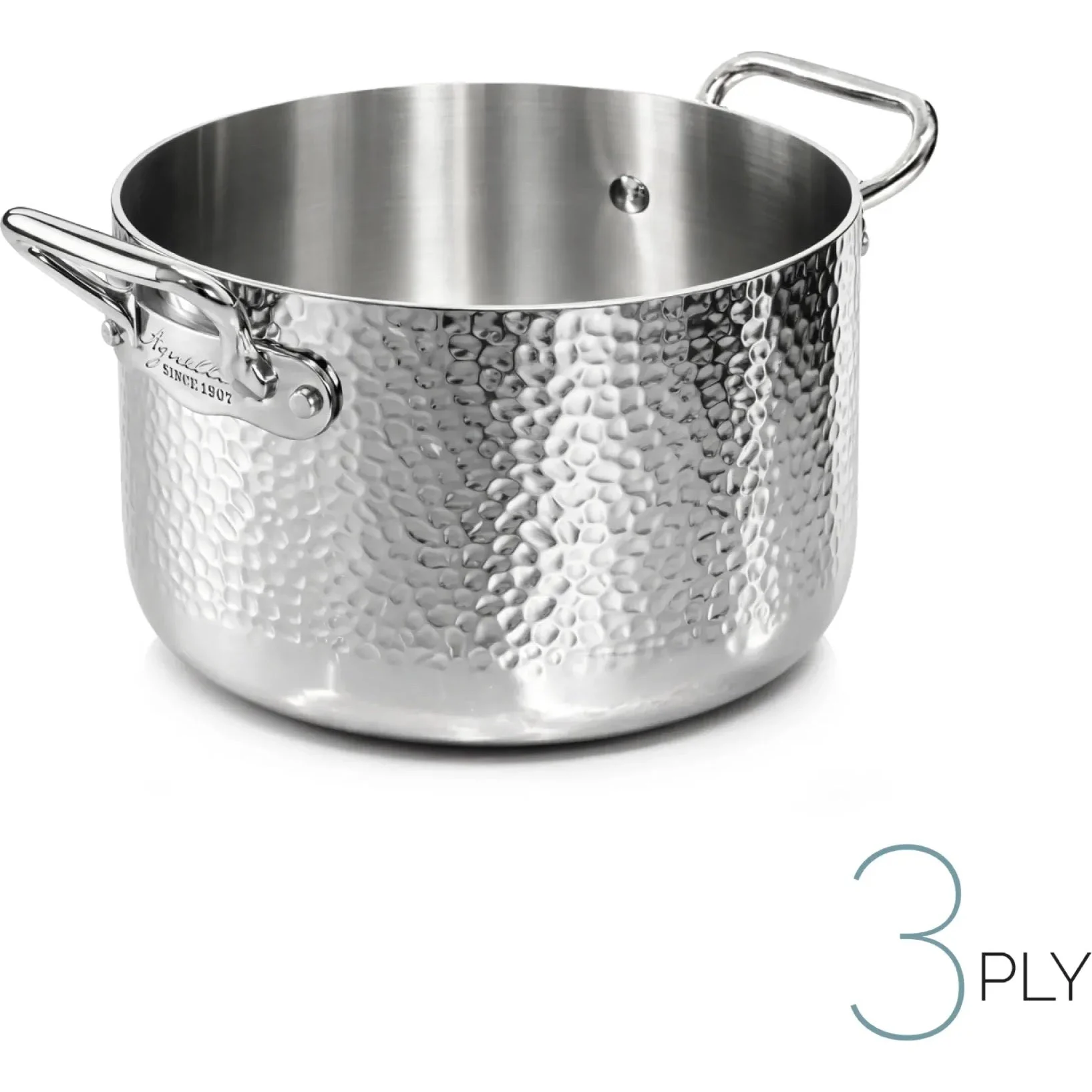 AGNELLI Casseruola Alta Martellato Aluinox 3 Ply 16x12 Cm con 2 Maniglie in Acciaio Inox