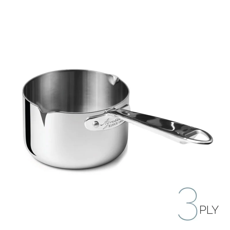 AGNELLI Casseruola Alta Aluinox 3Ply con Doppio Becco 12x7 Cm 1 Manico