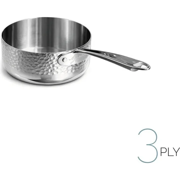 AGNELLI Casseruola Bassa Martellato Aluinox 3 Ply 20x6 Cm con 1 Maniglia in Acciaio Inox