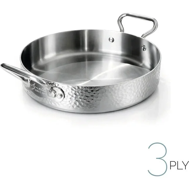 AGNELLI Tegame Aluinox Martellato 3PLY 24x6 Cm on 2 Maniglie in Acciaio Inox