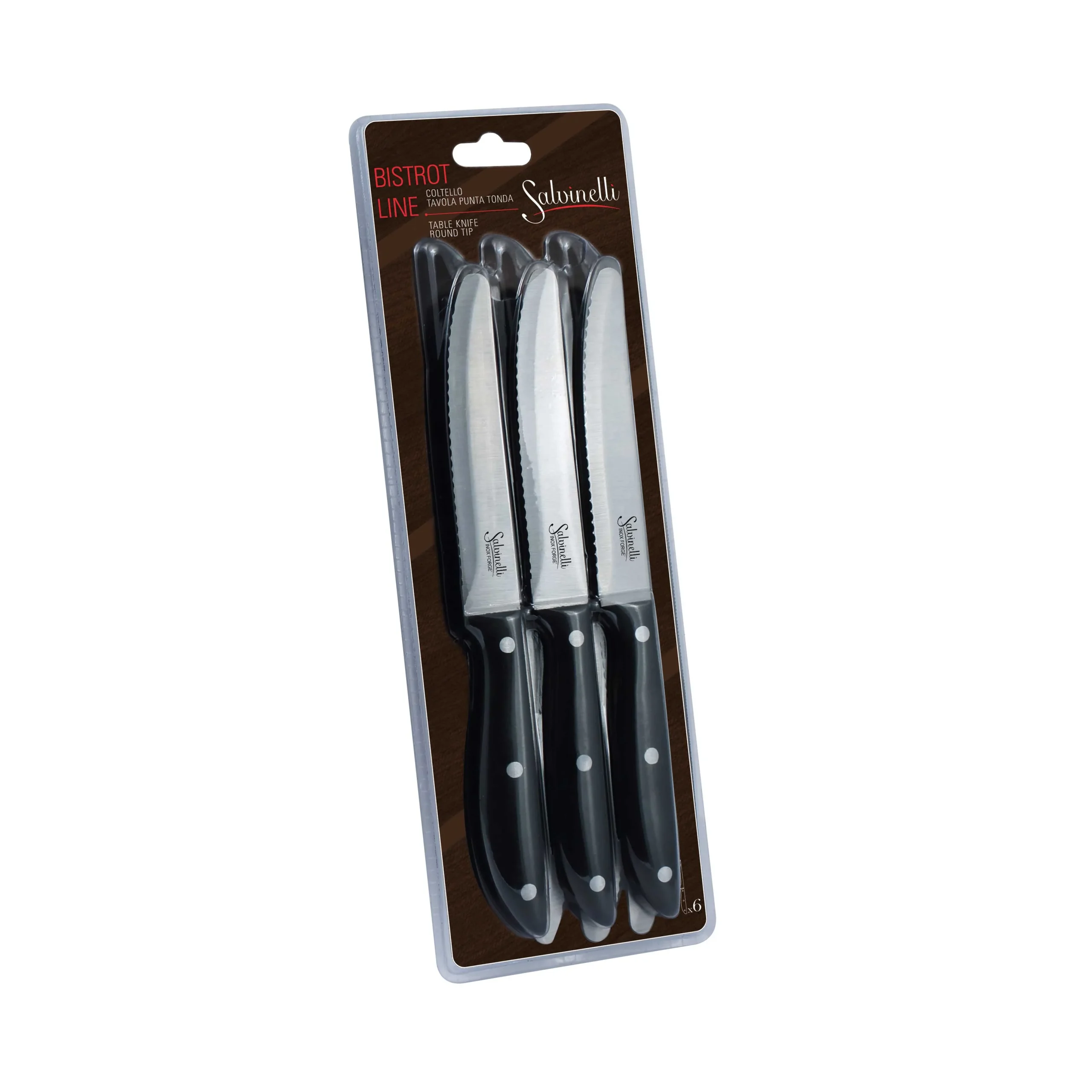 Salvinelli Coltello Tavola Forgiato Punta Tonda Mod. Bistrot Conf. 6 Pz