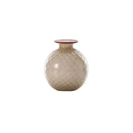VASO MONOFIORE BALLOTON OPALINO D.11 CM MOKA-LATTIMO-FILO ROSSO H.12,5 CM