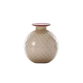 VASO MONOFIORE BALLOTON OPALINO D.14 CM MOKA-LATTIMO-FILO ROSSO H.16,5 CM