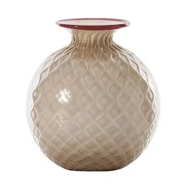 VASO MONOFIORE BALLOTON OPALINO D.21,5 CM MOKA-LATTIMO-FILO ROSSO H.24,5 CM