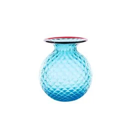 VASO BALLOTON FIORI D.14 CM ACQUAMARE-ROSSO H.16,5 CM