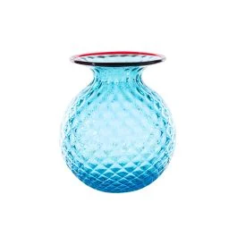 VASO BALLOTON FIORI D.18 CM ACQUAMARE-ROSSO H.21,3 CM