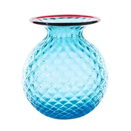 VASO BALLOTON FIORI D.21 CM ACQUAMARE-ROSSO H.24 CM