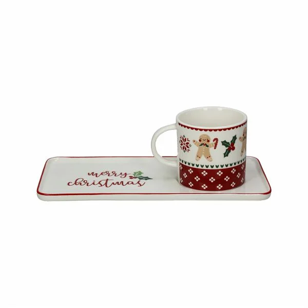 Tognana Set Tazza con Piatto Rettangolare Natale 160 Cc New Milk&C Ginger