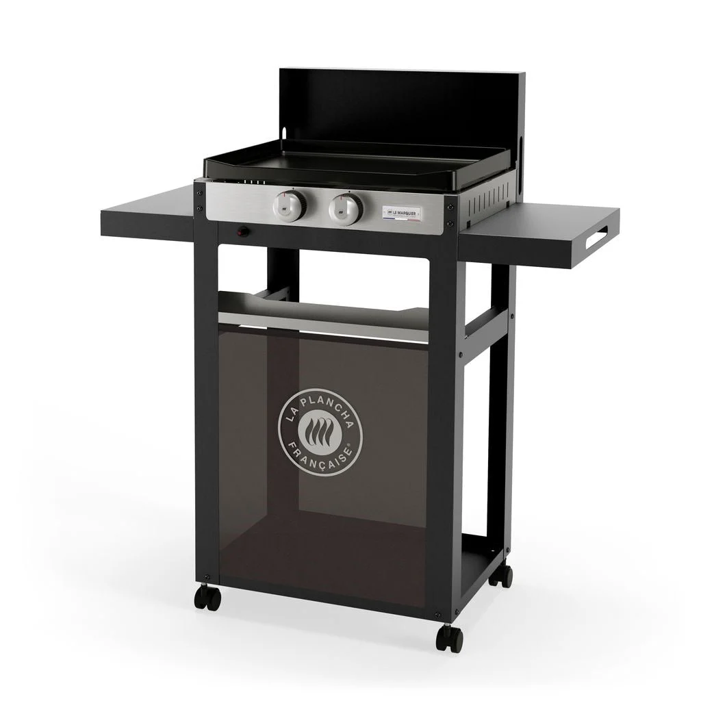 Le Marquier Plancha Francaise Gas con Carrello, Coperchio e Portaspezie Acciaio - Barbecue a piastra