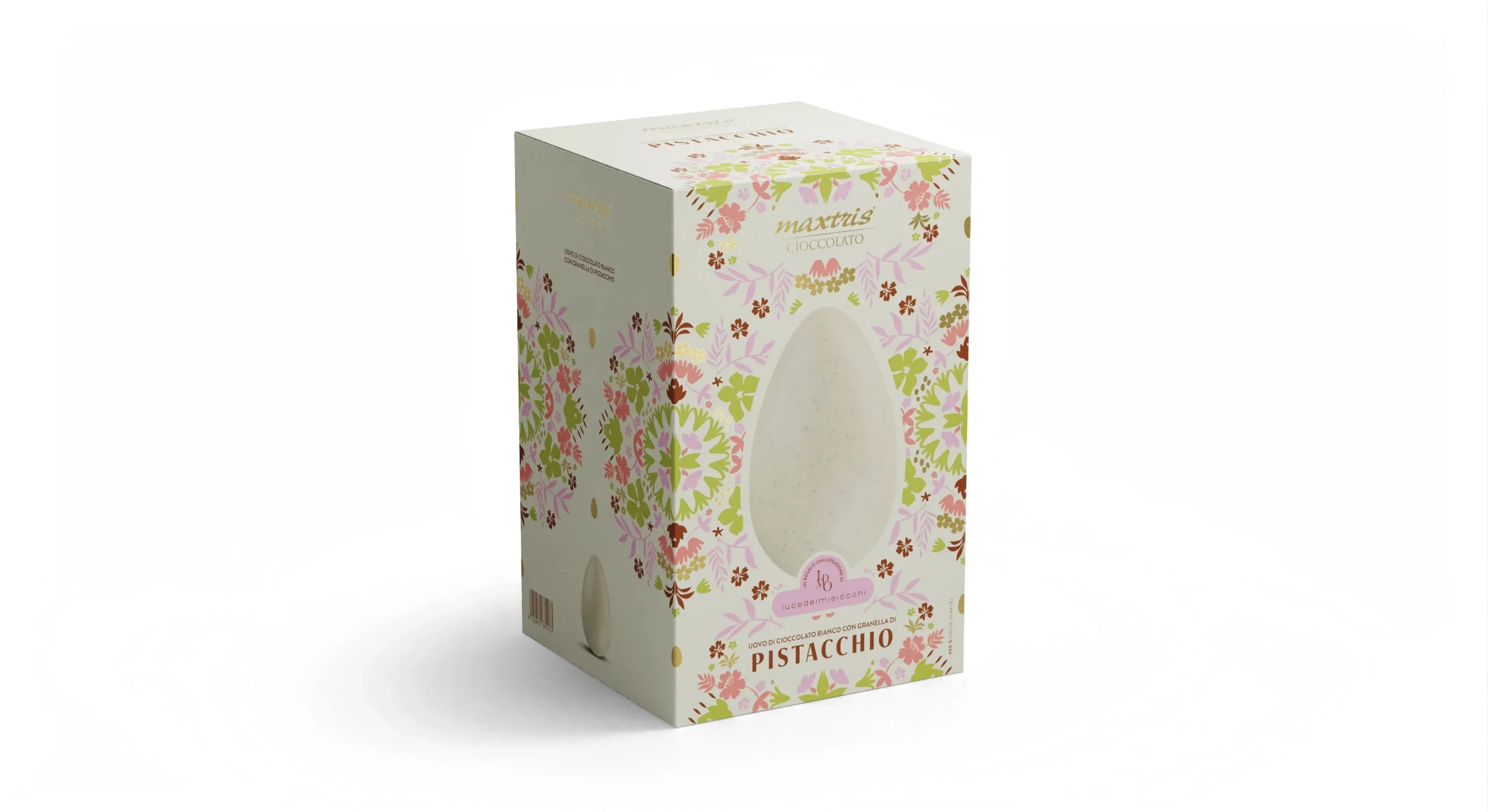 Maxtris Uovo di Pasqua Cioccolato Bianco Granella di Pistacchio 450 Gr