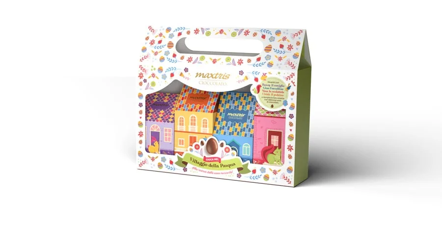 Maxtris Box Villaggio di Pasqua 550g Set 4 Casette Ovette Assortiti