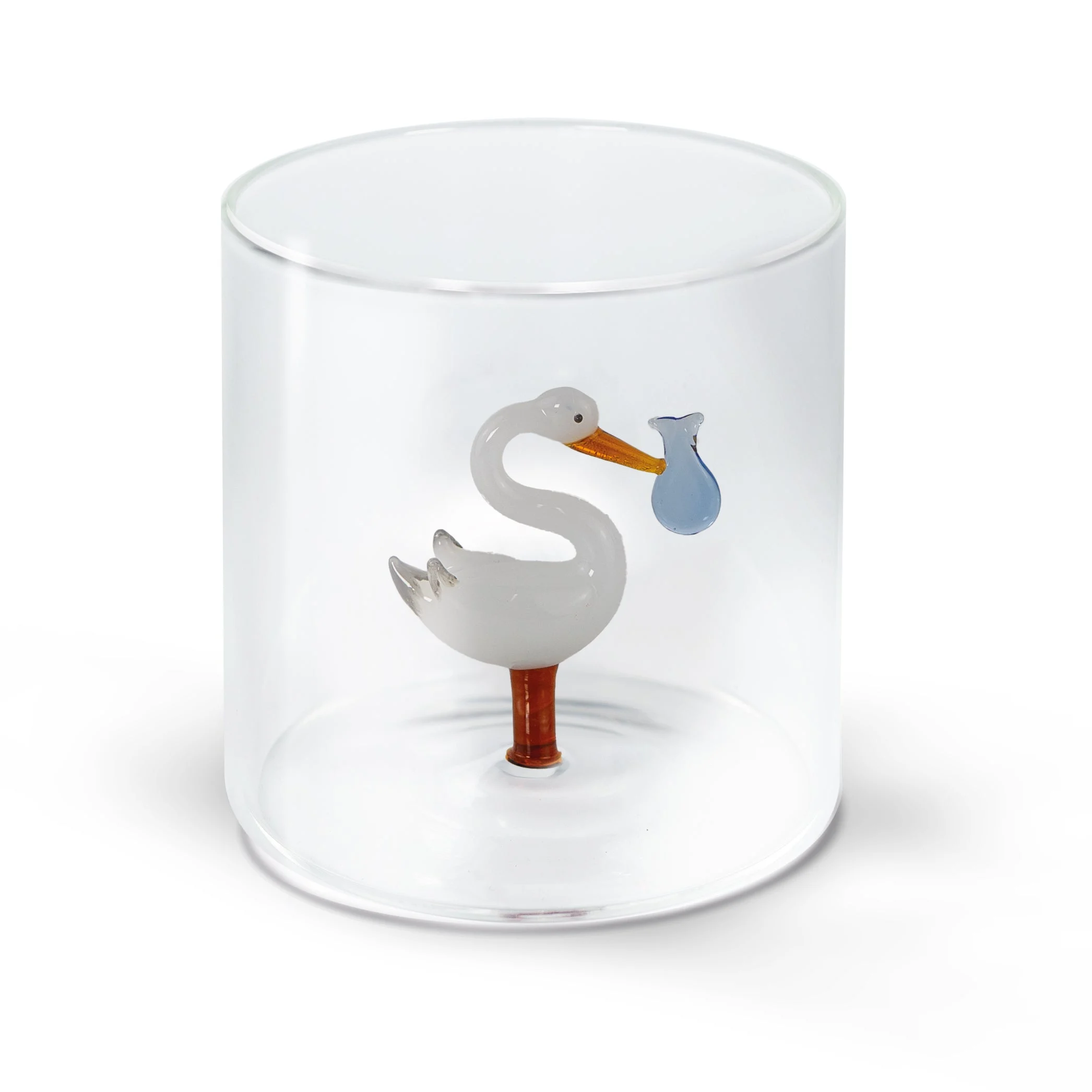 WD LifeStyle Bicchiere Vetro Borosilicato Cc 250 ml Decoro Cicogna Fagotto Blu