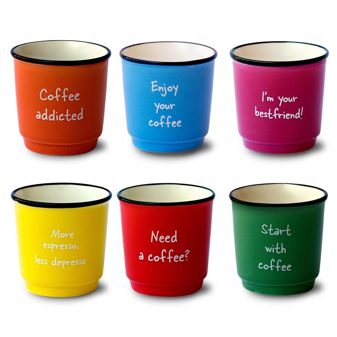 WD LifeStyle Set 6 Tazzine Caffè Ceramica 100 Ml con Aforismi Multicolor