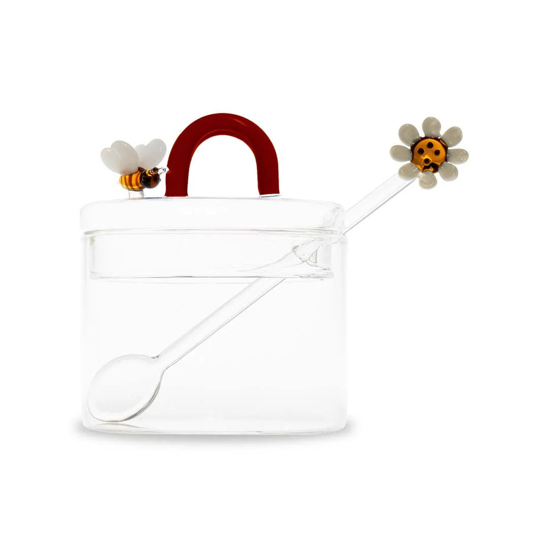 WD LifeStyle Zuccheriera Vetro Borosilicato con Cucchiaino Decoro Ape e Margherita