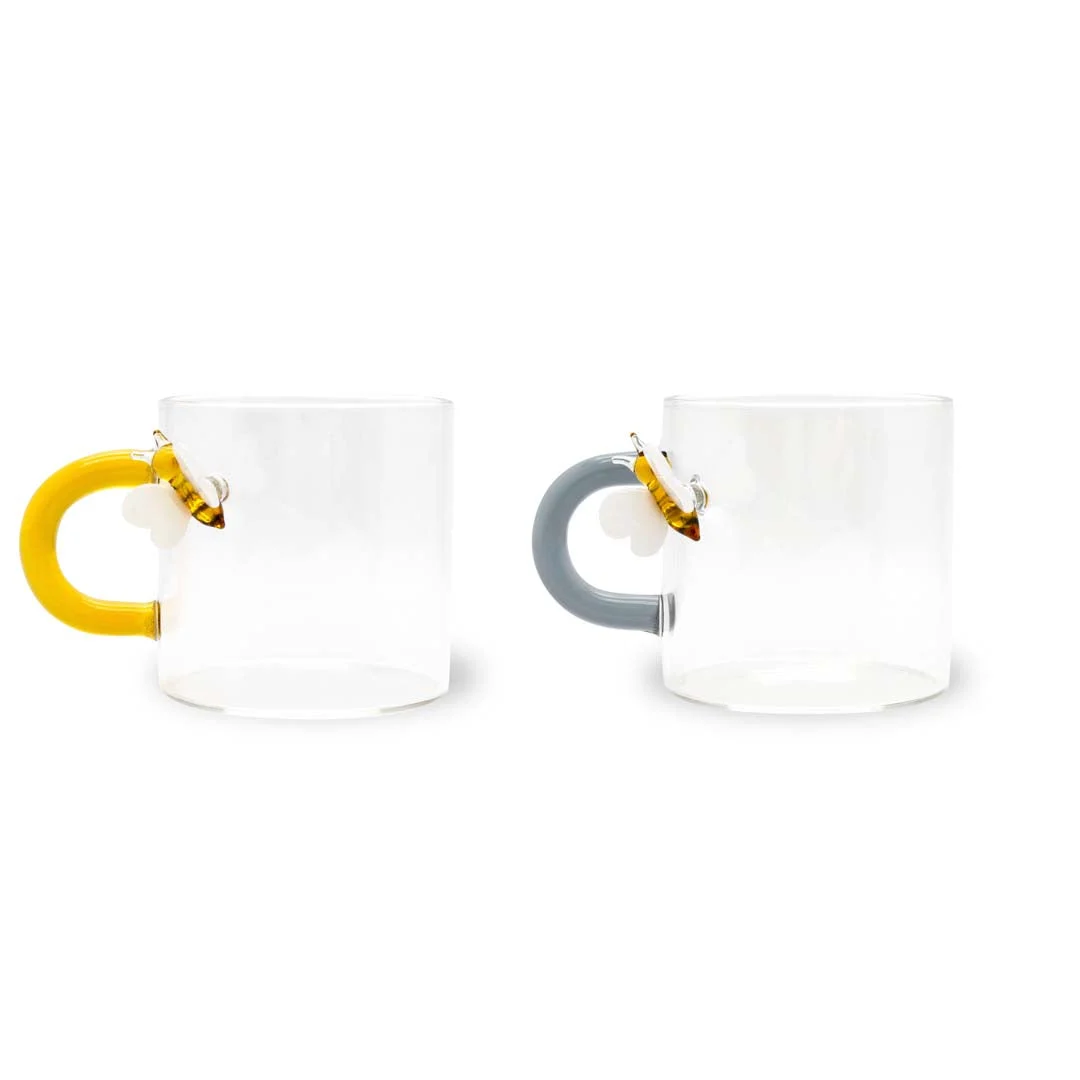 WD LifeStyle Set 2 Tazzine Caffè Vetro Borosilicato 130 Ml Decoro Ape