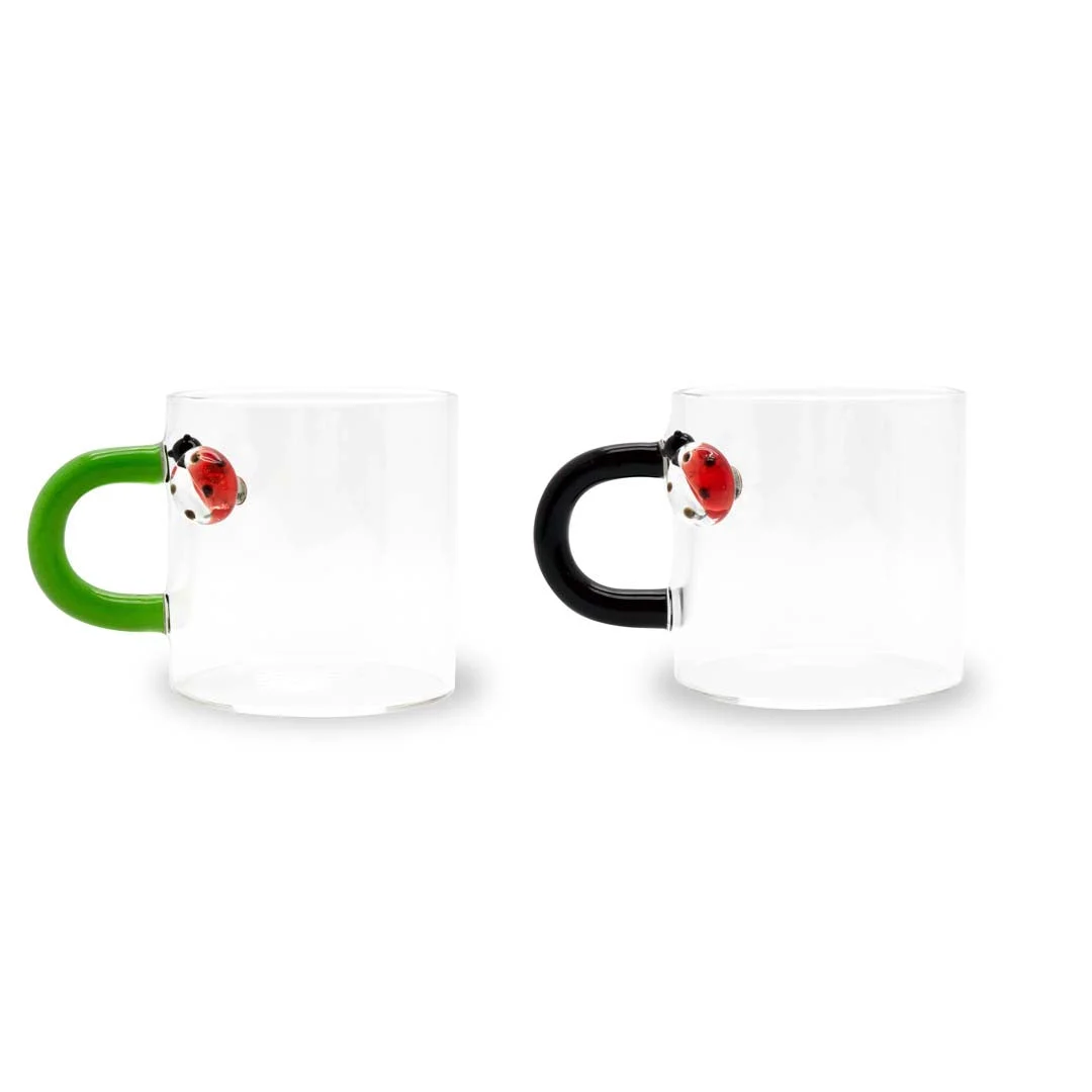 WD LifeStyle Set 2 Tazzine Caffè Vetro Borosilicato 130 Ml Decoro Coccinella
