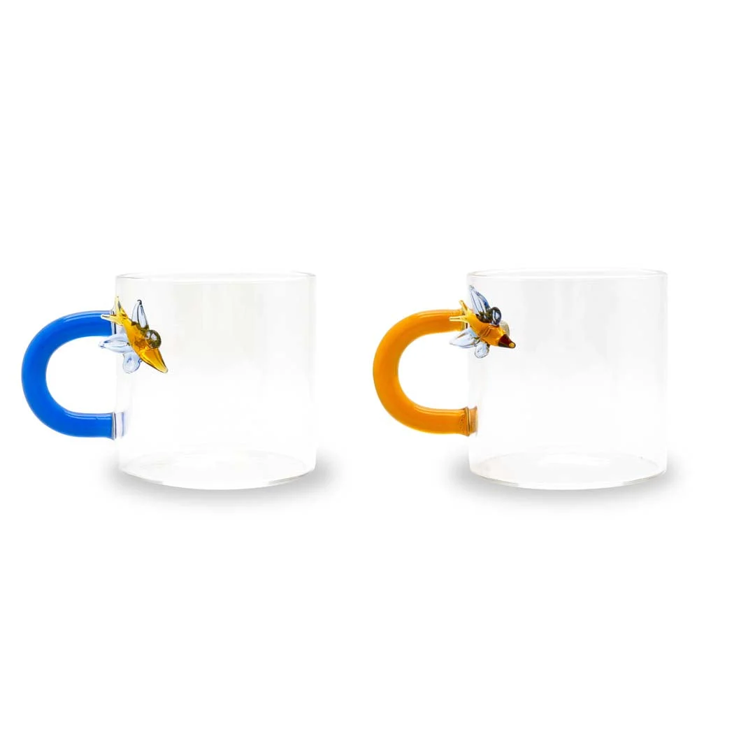 WD LifeStyle Set 2 Tazzine Caffè Vetro Borosilicato 130 Ml Decoro Farfalla